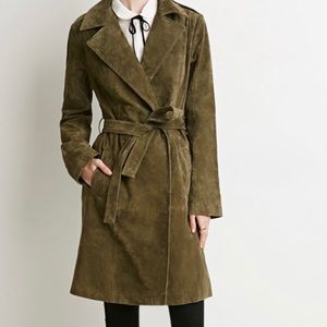 Green Olive Suede Trench Coat XS